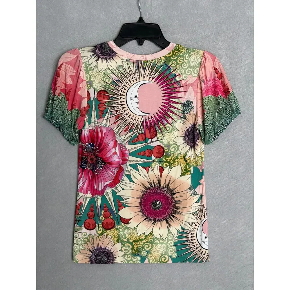 Johnny Was The Janie T-Shirt V-Neck Puff Sleeve in Emily Women's XS NEW